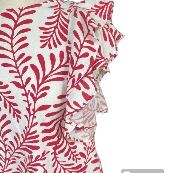 Who What Wear Linen Leaf Botanical Ruffle Sleeve Button Back Top S - Picture 5 of 8